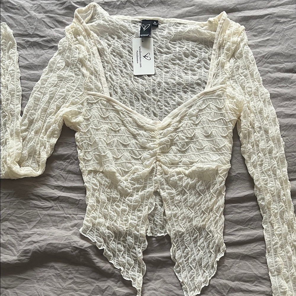 Windsor Cream Sheer Ruched Long Sleeve Blouse